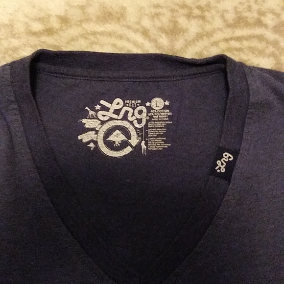LRG/LIFTED RESEARCH GROUP V-NECK T-SHIRT, SIZE LARGE, NAVY BLUE. - Picture 3 of 3